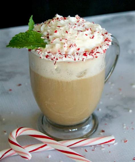 peppermint white chocolate hot cocoa and coffee make up this delicious holiday drink you can