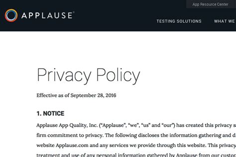 standard privacy policy  websites template software