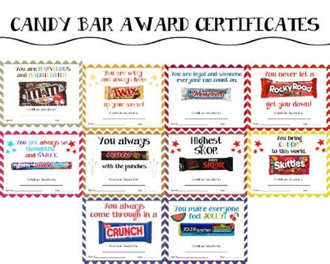 printable candy bar awards  students  colleagues candy etsy