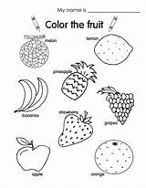 Fruits Fruit Coloring Color Worksheet Worksheets Kids Kindergarten Preschool Fun Vegetables Activities Pages Orange Apple Lemon Grapes Learning Strawberry Melon sketch template