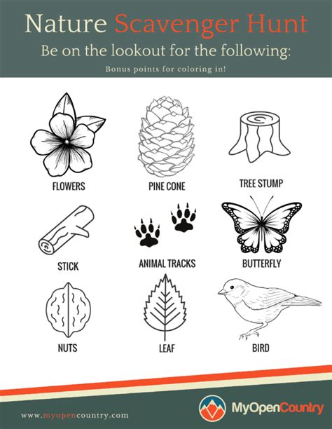 nature scavenger hunt  kids   printables  open country