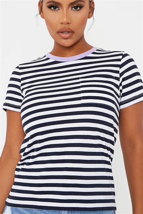 Navy Striped Crew Neck Short Sleeve T Shirt T Shirt I Saw It First