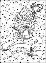Coloring Cupcake Pages Adults Cupcakes Mothers Cup Cakes Cake Pastry Print Adult Justcolor Food Color Bakery Valentines Heart Warhol Sweet sketch template