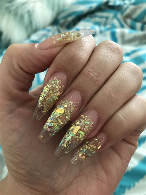 Short Clear Coffin Nails With Glitter Mighty Bonita
