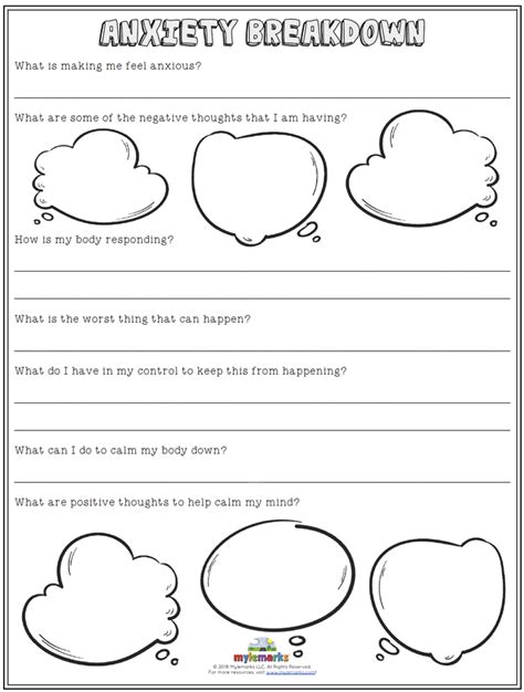 printable counseling anxiety worksheets