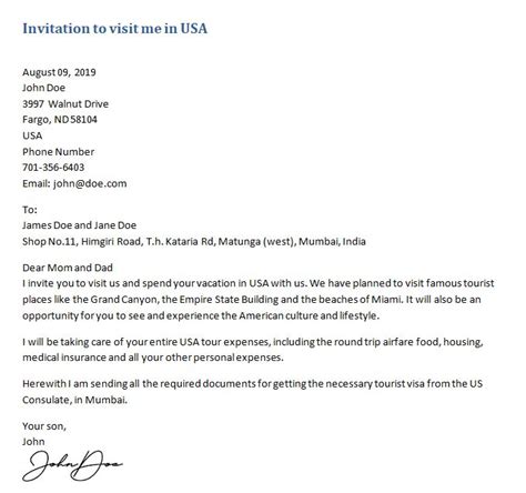 invitation letter   visa sample letters  invitation