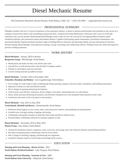 diesel mechanic resume template
