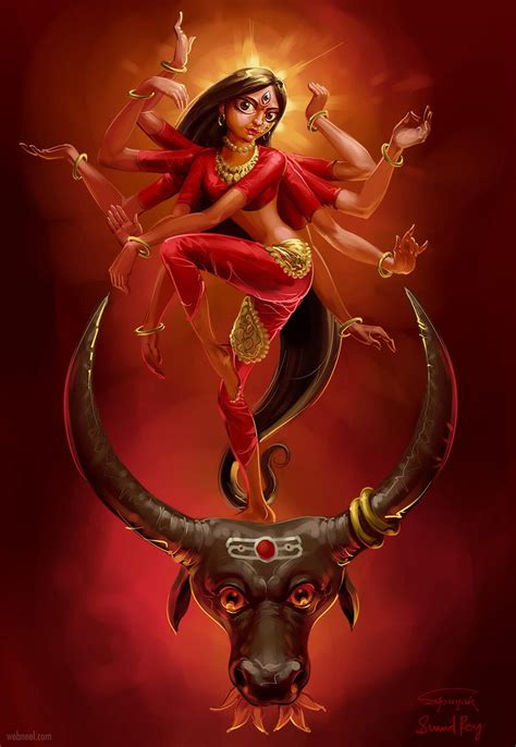 digital painting durga indian goddess  scorpyroy