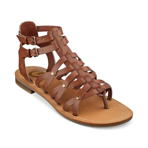 lyst g by guess womens harlaa gladiator flat sandals in brown