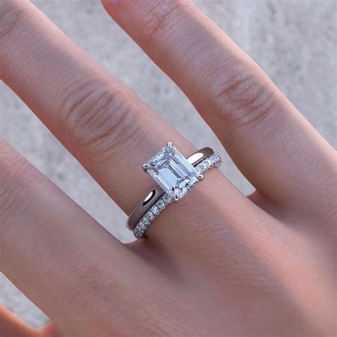 2 00ct Emerald Cut Moissanite Engagement Ring And Wedding Band Set
