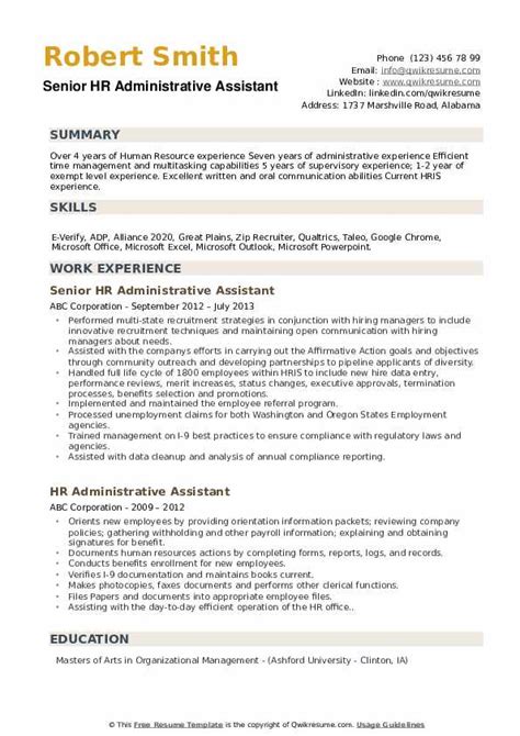 hr administrative assistant resume samples qwikresume