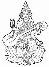 Inde Coloriage Pages Saraswati Adulte Hinduismo Coloriages Mata Adultes Adult Jouant Deuses Durga Ausmalen Védica Astrologia Icolor Goddesses sketch template