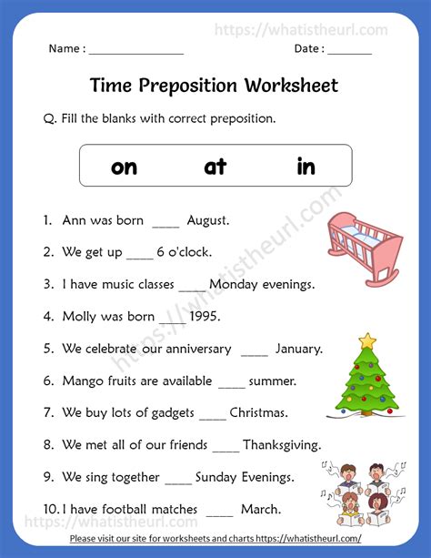 time preposition worksheets   grade  home teacher