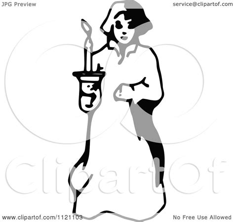 clipart of a retro vintage black and white girl in a night