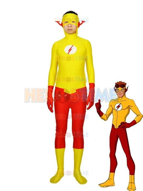red and yellow spandex flash superhero costume fullbody halloween cosplay