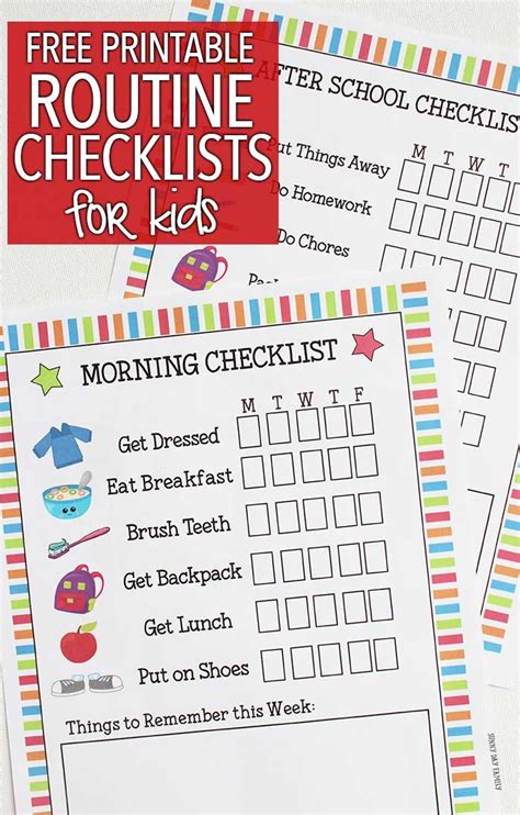 kids routine checklists   school days easy  printable
