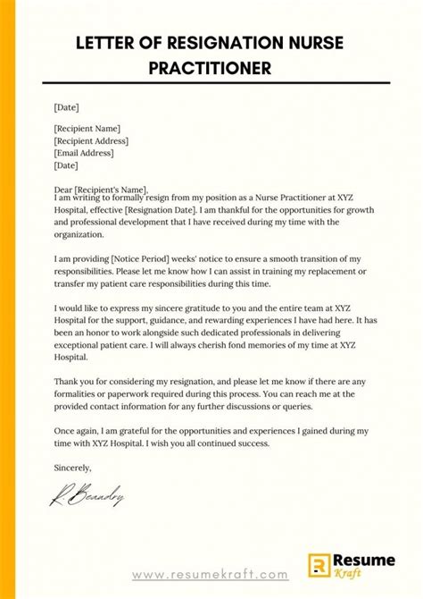 nurse practitioner resignation letter  samples  resumekraft