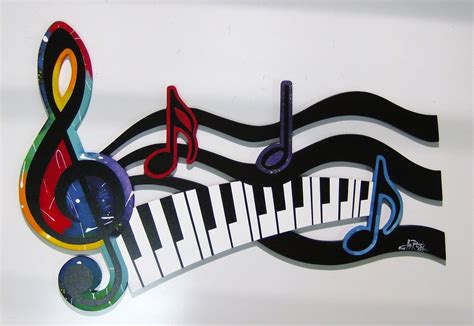 Colorful G Clef Music Note And Piano Keys Abstract Wood Wall