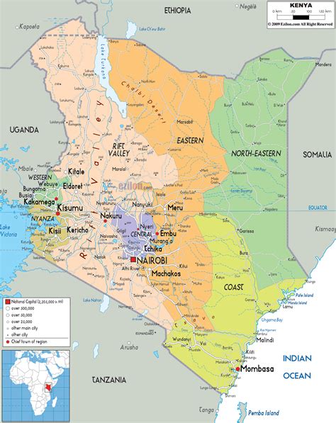 detailed political map  kenya ezilon maps