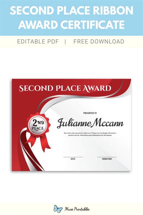 place ribbon award certificate template awards