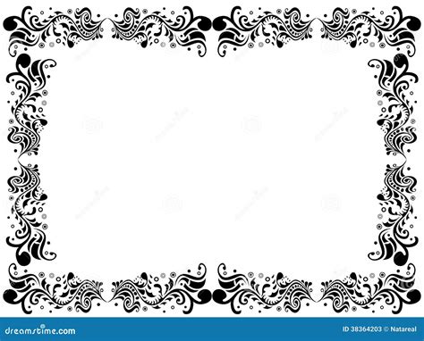 black  white blank border  floral elements stock  image
