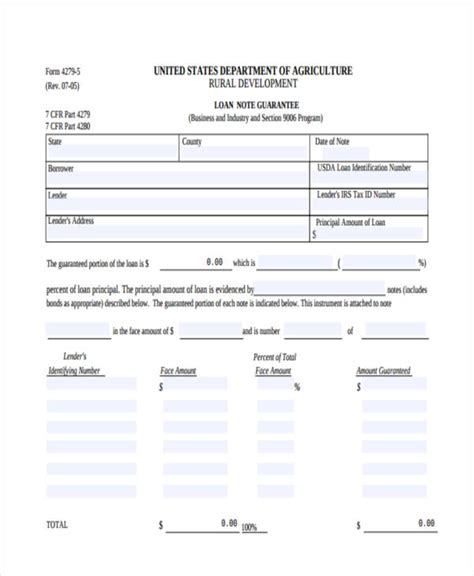 loan note  examples format