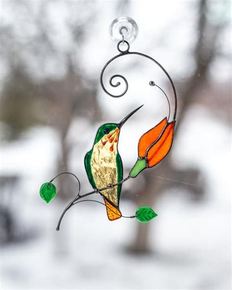 Hummingbird Stained Glass Window Hangings Stained Glass Bird Etsy