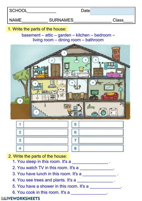 parts   house  worksheet