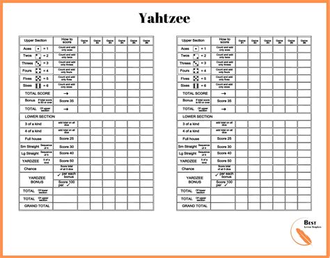 yahtzee score sheet printable  printable world holiday