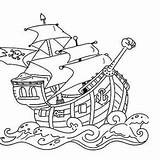 Coloring Pirate Ship Position Battle Sail Ocean Open sketch template