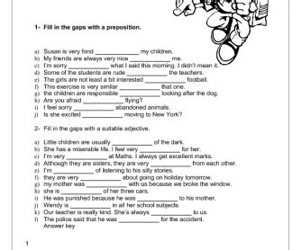 adjectives preposition intermediate worksheet