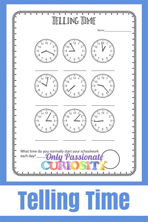 printable telling time worksheet  preschool telling  time