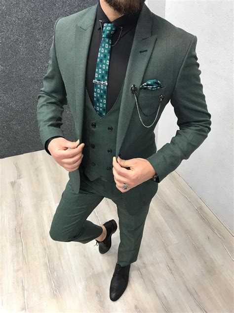 buy green slim fit wool suit  gentwithcom   shipping