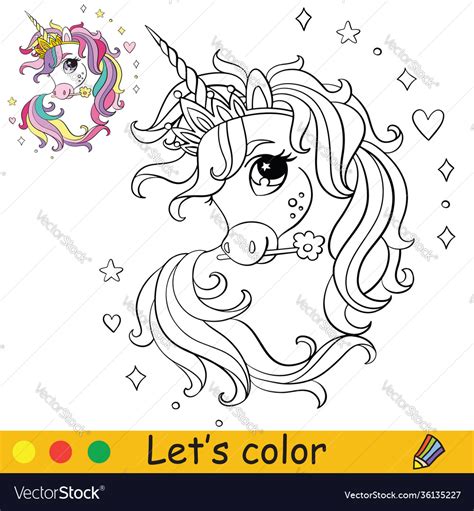 coloring cute  head unicorn  royalty  vector