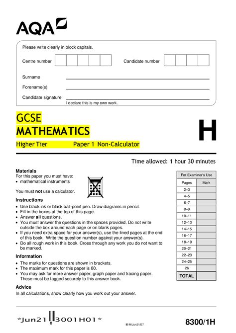 aqa gcse  level  mathematics higher tier paper   calculator