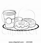 Coloring Donuts Plate Coffee Outline Cup Kreme Krispy Royalty Doughnuts Illustration Clipart Toon Hit Pages Rf Breakfast Template sketch template