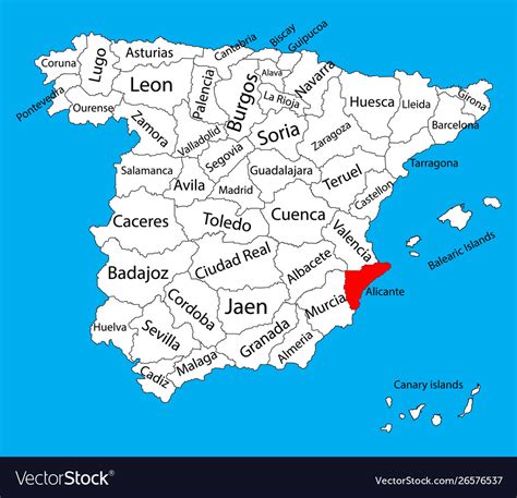 alicante map spain province administrative vector image