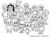 Coloring Group Children Illustration Characters Book sketch template