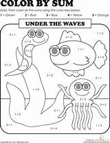 Color Grade Worksheets Math Sum Number Coloring First Worksheet Waves Under Addition 1st Education Kindergarten Subtraction Kids Pages Read Choose sketch template