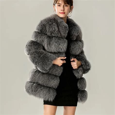 winter coat women faux fox fur coat  size women stand collar long sleeve faux fur