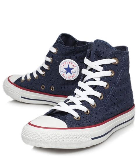 lyst converse navy eyelet print chuck taylor  top trainers  blue