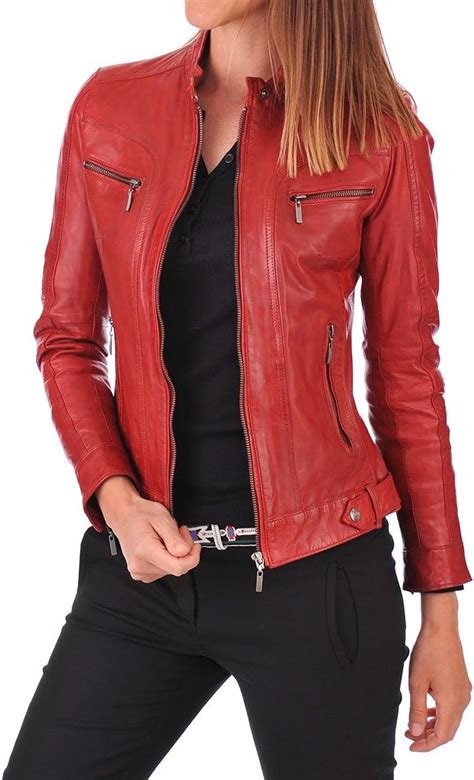 sara leather womens  lambskin leather bomber motorcycle jacket large red  amazon womens