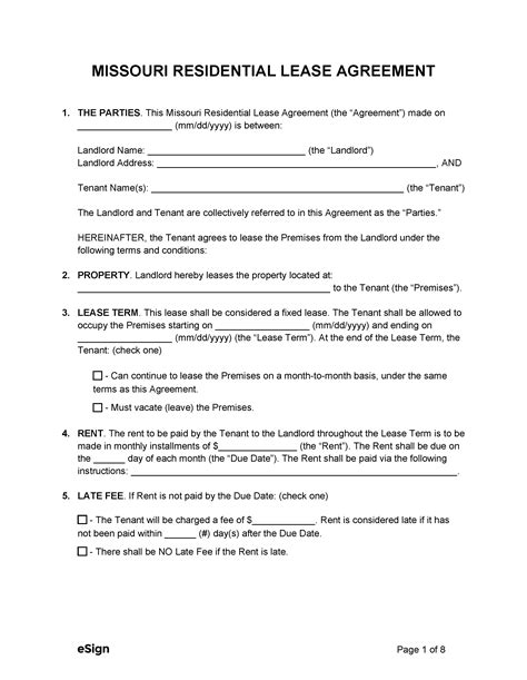 missouri standard residential lease agreement template  word