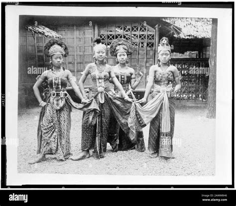 Four Women Dancers In Javanese Village Full Length Portrait Standing