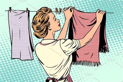 woman washes clothes washing machine pre designed illustrator