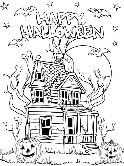 halloween coloring page   house  pumpkins