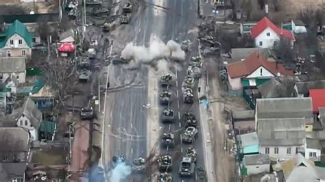 drone footage shows   russian convoy  ambushed  ukrainian forces