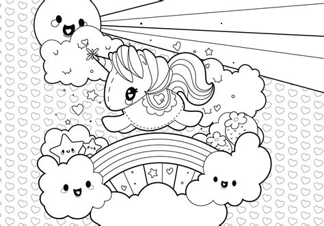 rainbow unicorn scene coloring page  vector art  vecteezy