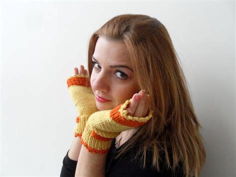 fingerless gloves yellow and orange gloves by
