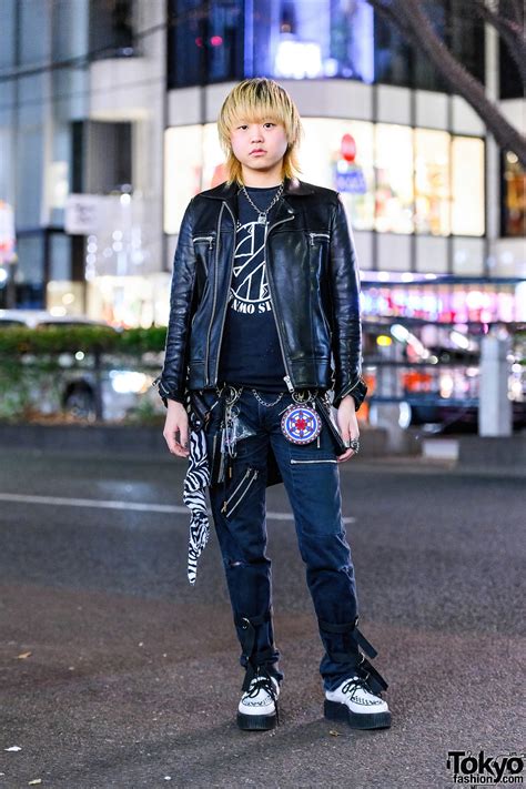 japanese all black punk street style w lock necklace knuckleduster